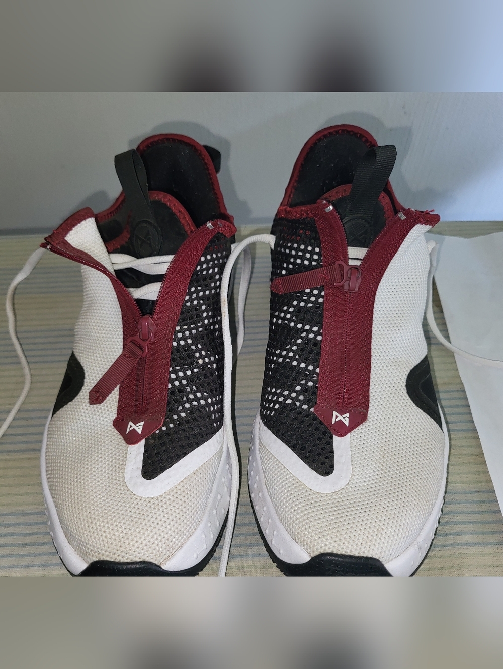 Nike PG4 Athletic Zip-Front Sneakers in White, Black & Burgundy